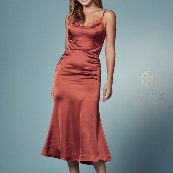 RUSTY ROSE MIDI PARTY PROM Sweetheart Neck Sheath Shape Prom MIDI Dress NXR1027 - Picture 7 of 7